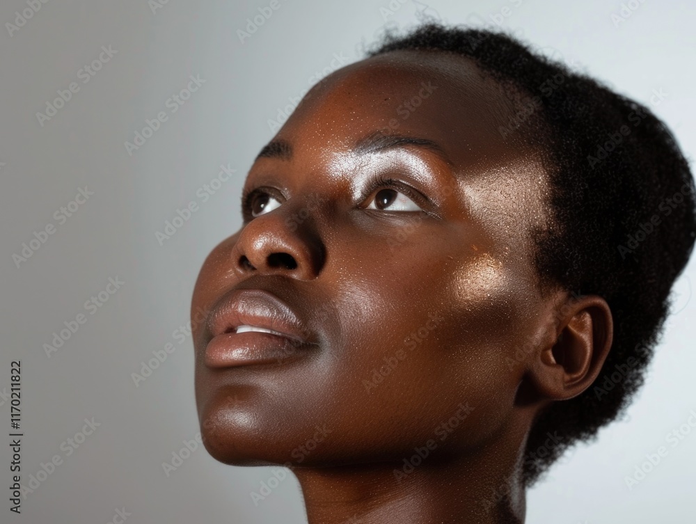 A woman with glowing skin uses a beauty treatment, creating a golden shimmer. A woman with glowing skin uses a beauty treatment, creating a golden shimmer.