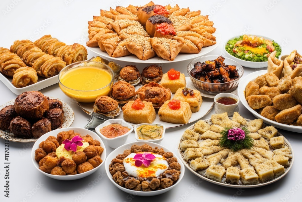 Table full of food with a variety of dishes including appetizers, desserts, and side dishes Table full of food with a variety of dishes including appetizers, desserts, and side dishes