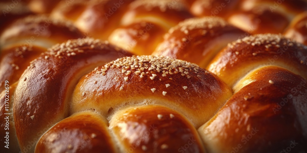Close up of a bunch of brown bread rolls with sesame seeds sprinkled on top. The rolls are arranged in a way that they look like they are in a basket. Scene is warm and inviting Close up of a bunch of brown bread rolls with sesame seeds sprinkled on top. The rolls are arranged in a way that they look like they are in a basket. Scene is warm and inviting