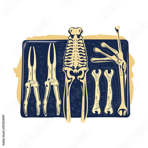 Bone forceps illustration in vintage style