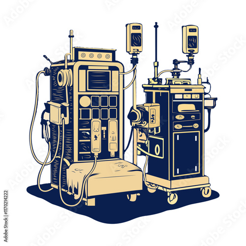 Dialysis unit illustration in vintage style