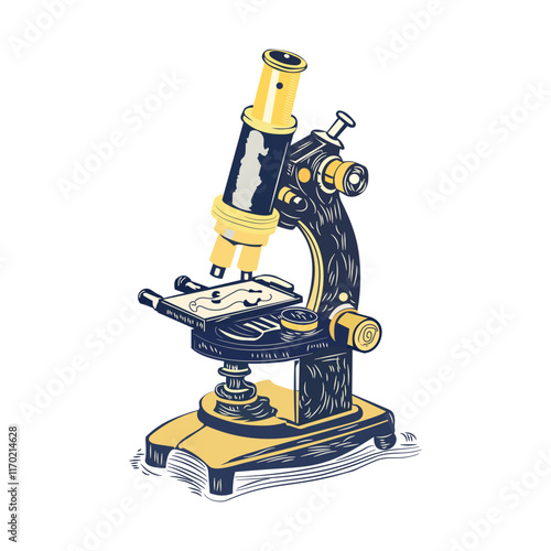 A vintage illustration of a research microscope