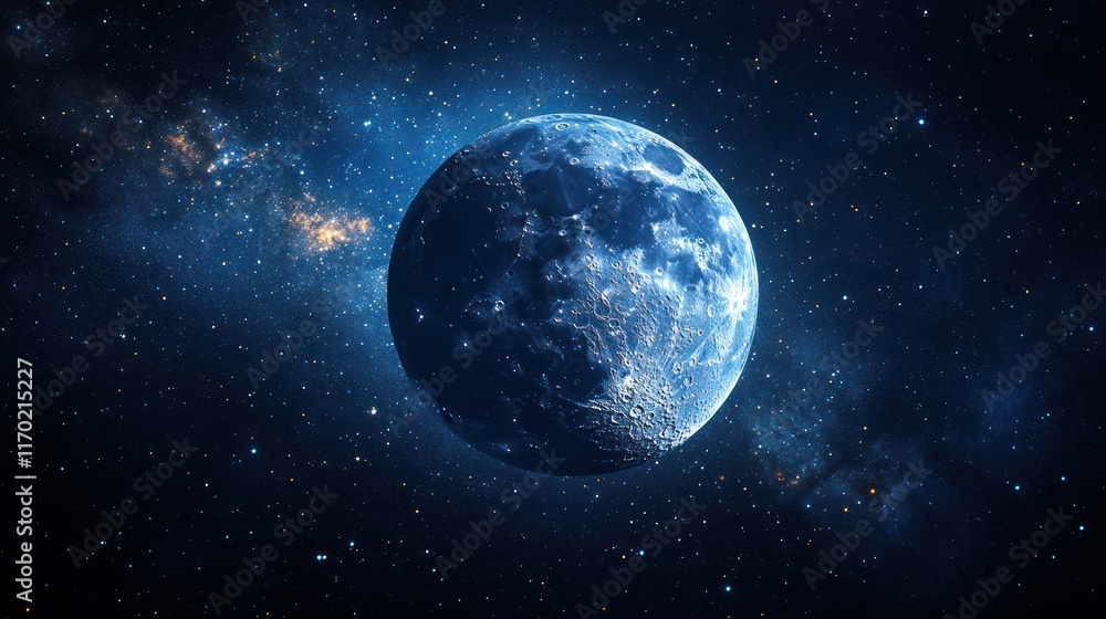 Celestial Serenity: A Blue Moon in the Cosmic Ocean Celestial Serenity: A Blue Moon in the Cosmic Ocean