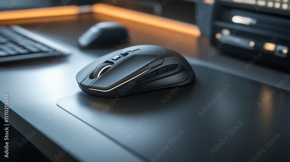 Minimalistic grey business desk with wireless mouse, clean workspace for professional office environment, modern corporate desk setup
Minimalistic grey business desk with wireless mouse, clean workspace for professional office environment, modern corporate desk setup