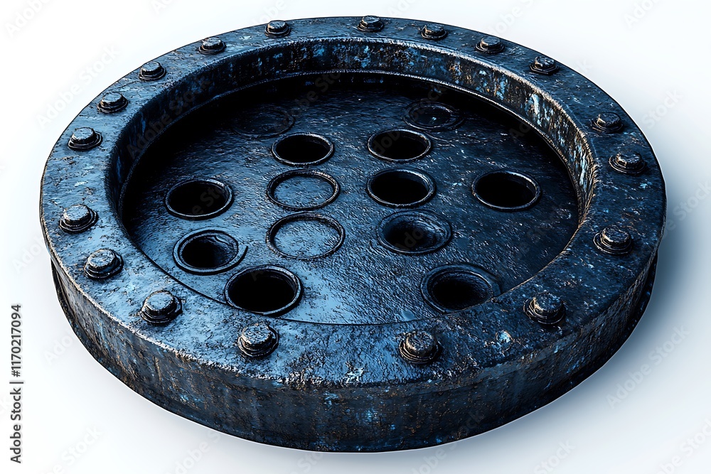 Round manhole cover with circle pattern is closing the drain entrance, providing safety and preventing accidents
Round manhole cover with circle pattern is closing the drain entrance, providing safety and preventing accidents