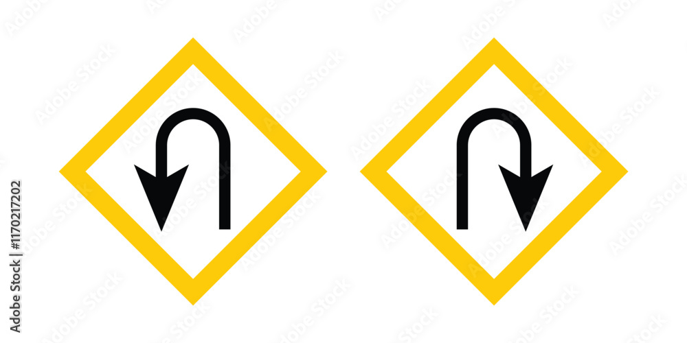 Traffic Sign, No right U-turn or u turn sign on white background, Vector EPS10. Traffic Sign, No right U-turn or u turn sign on white background, Vector EPS10.