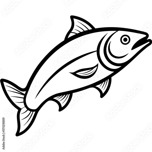 Cute Silhouette of a Salmon line art vector cartoon illustration