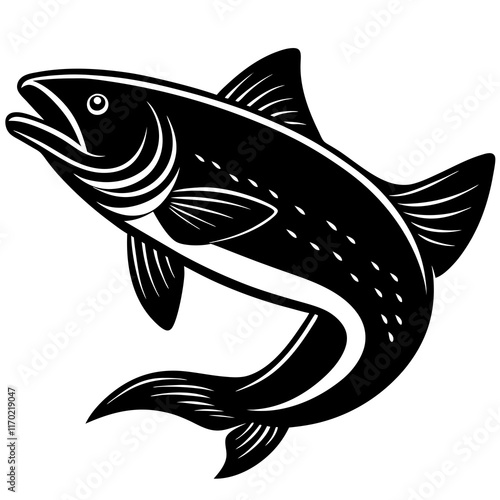 Cute Silhouette of a Salmon line art vector cartoon illustration