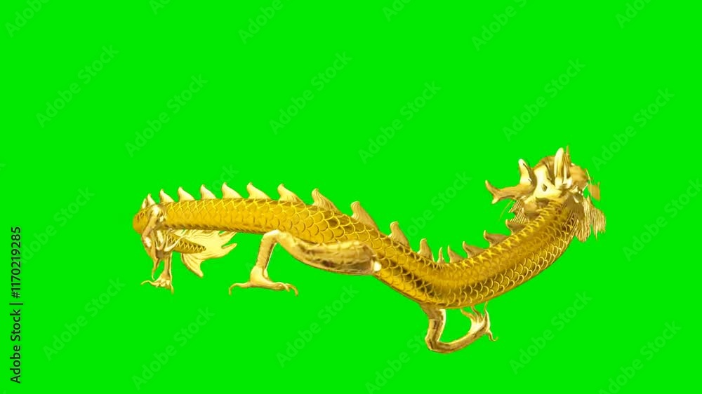 Chinese golden dragon on Green Screen. Happy Chinese new year and Lunar new year 2025, Chroma key gold dragon.