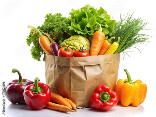 Colorful Grocery Bag of Fresh Produce, Isolated photo