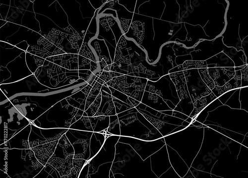 Map of Limerick, Ireland. Black and white city map, metropolitan area.