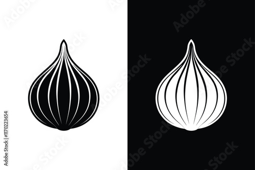 Garlic Silhouette Clip Art. Timeless Black & White Designs for Logos and Decor photo