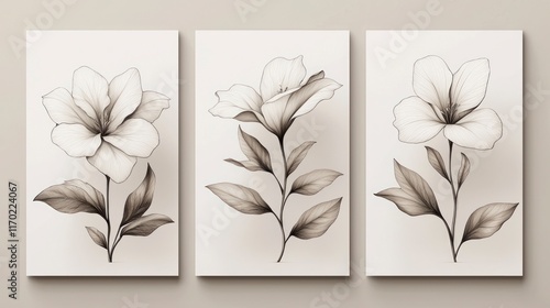 Elegant sepia floral triptych wall art. photo