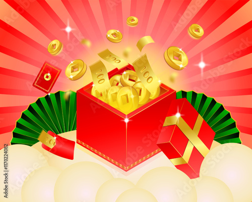 chinese new year gift box with ribbon