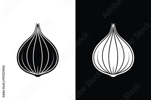 Garlic Logo Icons. Elegant Black & White Silhouettes for Modern Design photo