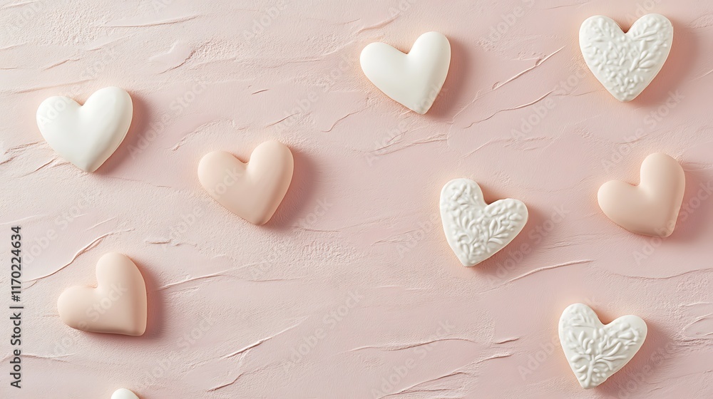 Obraz premium Pink and White Heart Shaped Cookies on Pink Background
