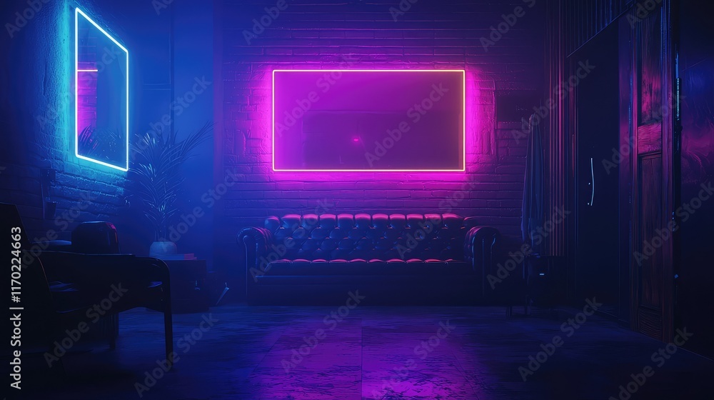 Futuristic Lounge with Neon Lights and Dark Atmosphere Futuristic Lounge with Neon Lights and Dark Atmosphere