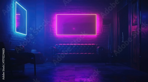 Wallpaper Mural Futuristic Lounge with Neon Lights and Dark Atmosphere Torontodigital.ca