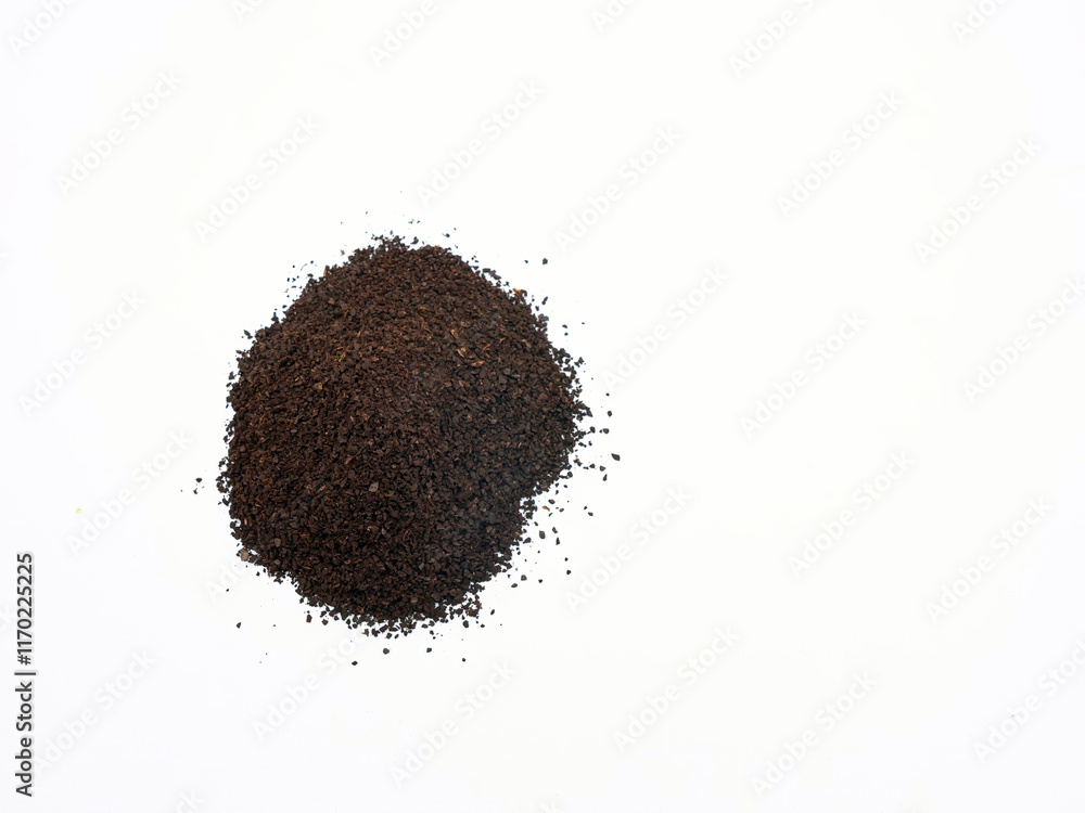 Coffee powder on white background. Top view.