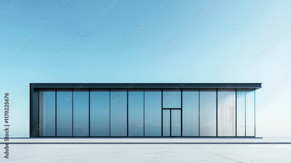 Obraz premium Modern Minimalist Building with Glass Facade Against Blue Sky
