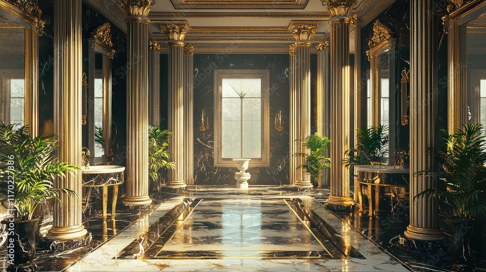 Fototapeta premium Luxurious marble interior with golden accents and natural light