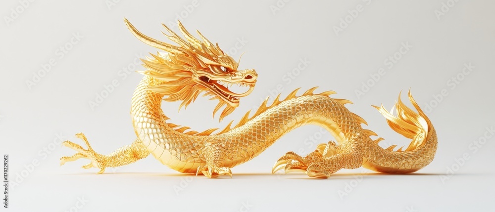Obraz premium A golden dragon. S-shape golden dragon