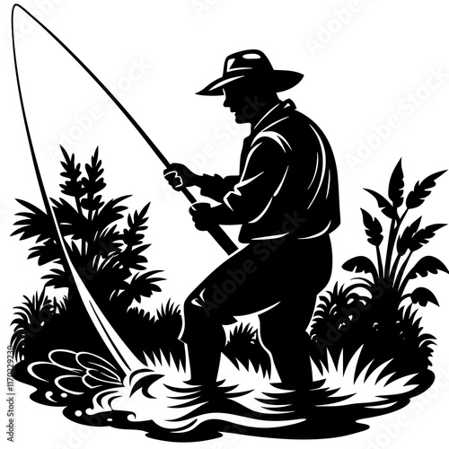 fisherman with fishing rod shilhotee vector
