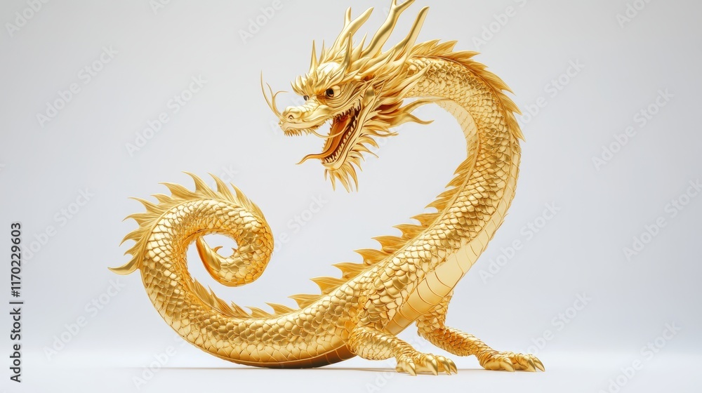 Obraz premium A golden dragon. S-shape golden dragon