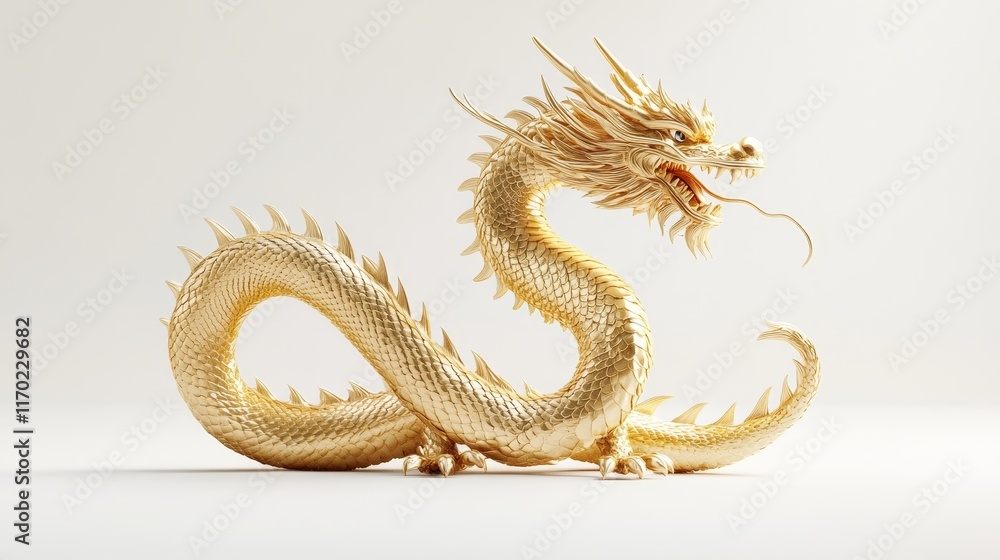 Fototapeta premium A golden dragon. S-shape golden dragon