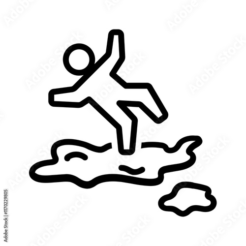 Vector black line icon for Wet floor