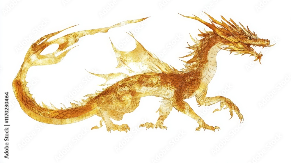 Naklejka premium flying golden dragon. elegant golden dragon