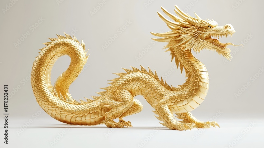 Fototapeta premium Golden Dragon. Elegant Golden Dragon Illustration