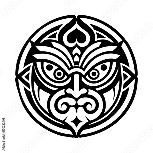 A solid style icon of polynesian tiki symbol