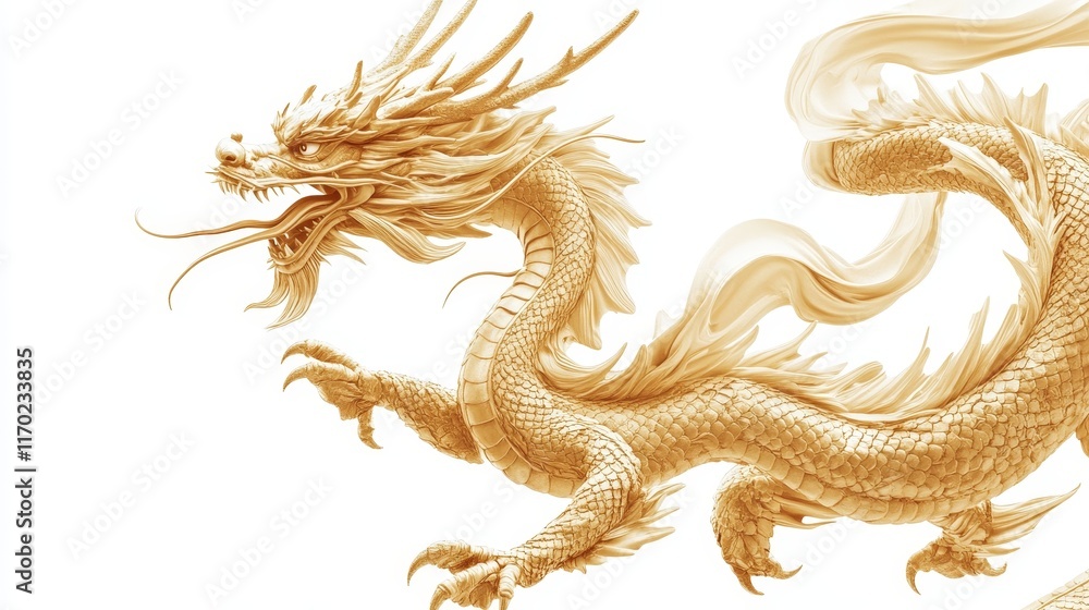 Fototapeta premium Golden Dragon on white background. dragon