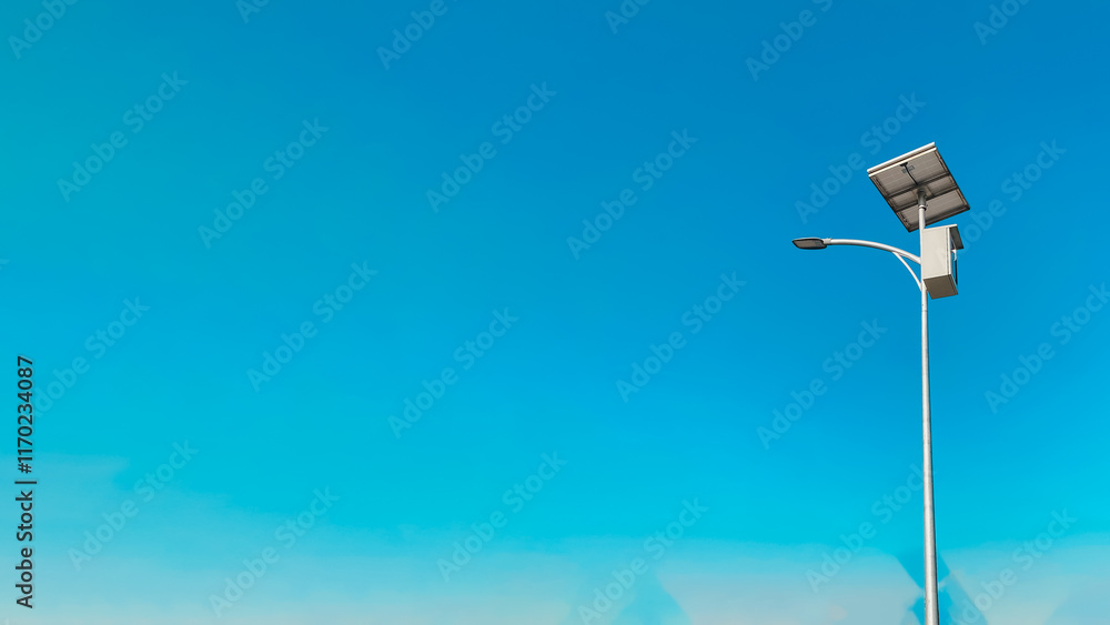 Solar street light, solar street light pole with sky background, energy saving concept, natural energy from sunlight Solar street light, solar street light pole with sky background, energy saving concept, natural energy from sunlight