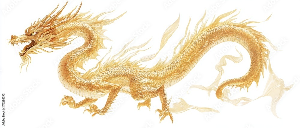 Obraz premium Golden Dragon on white background. dragon
