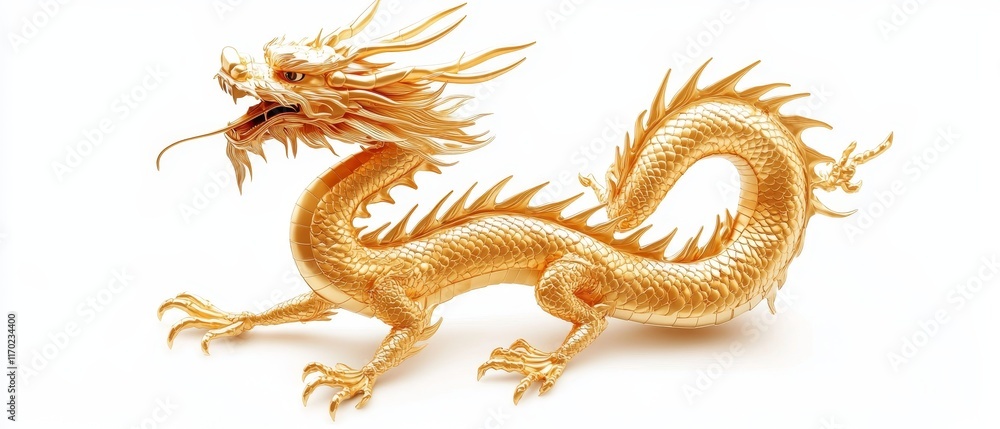 Obraz premium A golden dragon. golden dragon on white background