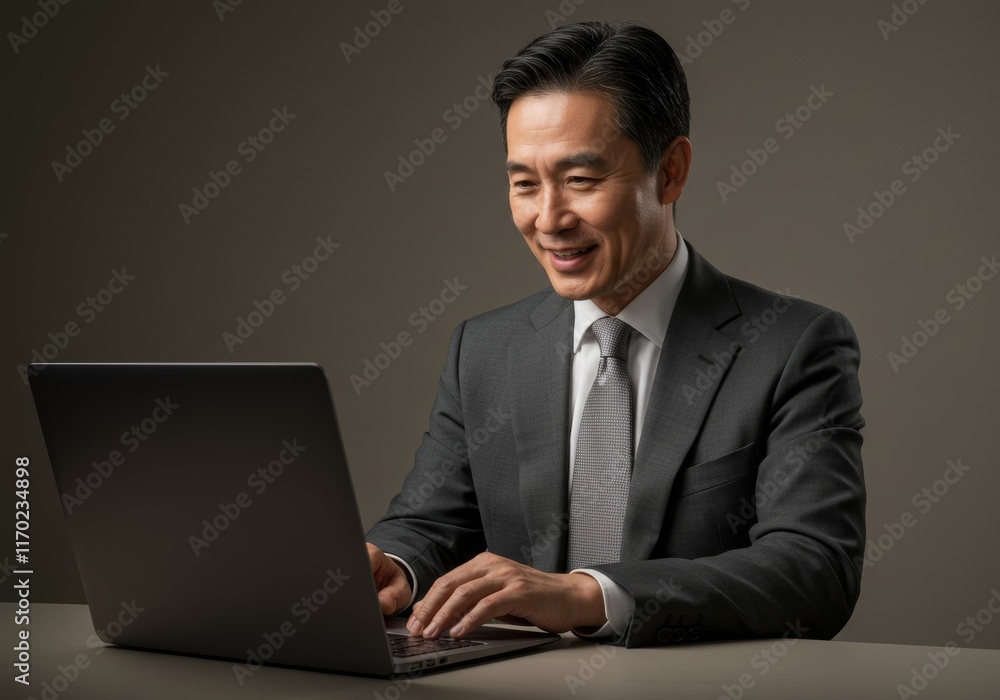 A happy businessman watching a webinar or attending a virtual meeting on his laptop
A happy businessman watching a webinar or attending a virtual meeting on his laptop