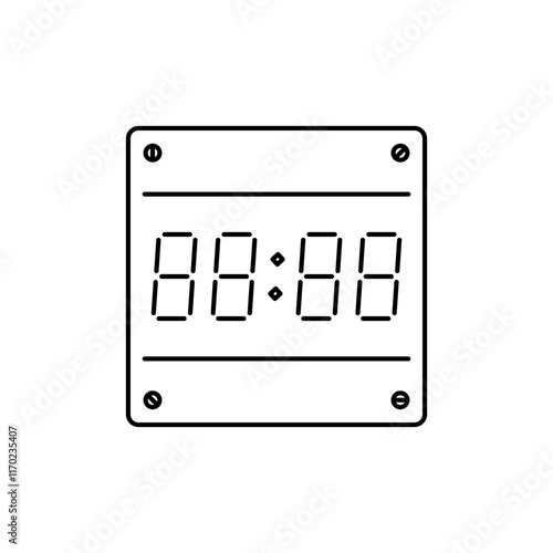 Outline Cyber ​​Clock Vector icon with technology elements.