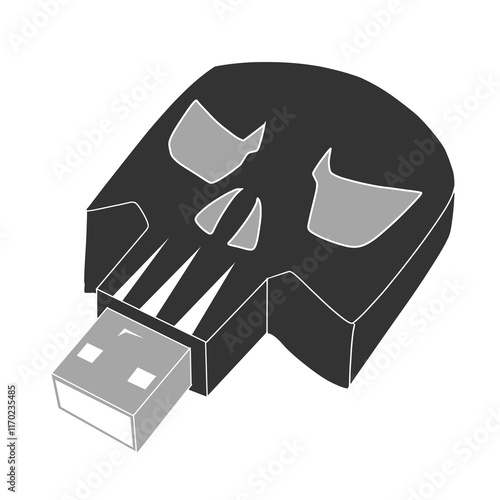 Skull Shaped USB Flash Drive Vector Illustration