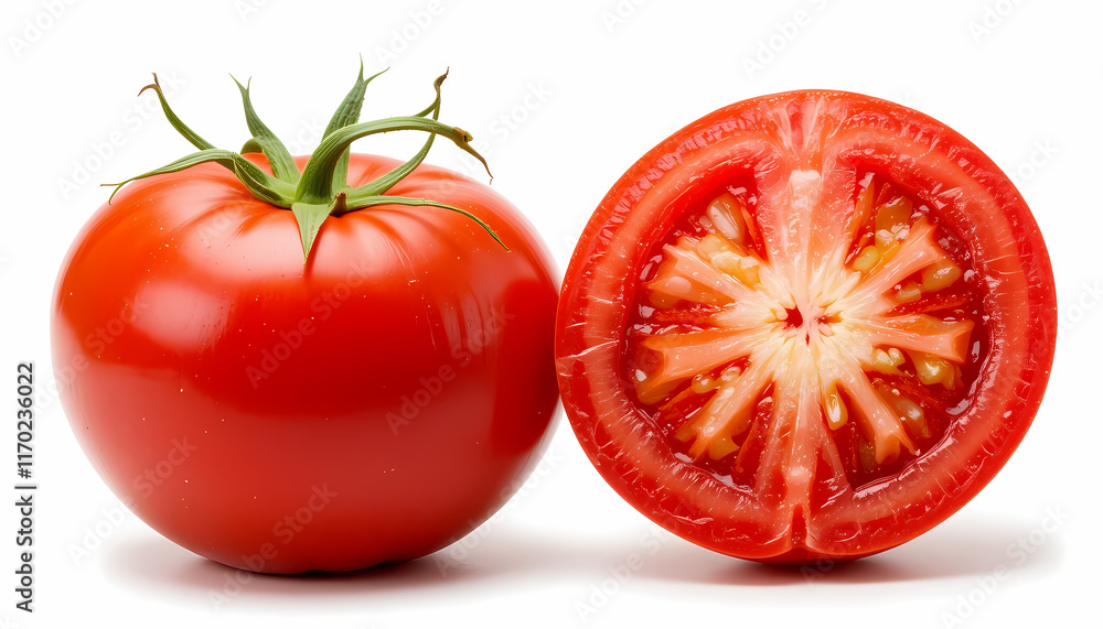 An image of a flawless tomato placed against a pure white background, showcasing its smooth, unblemished skin. An image of a flawless tomato placed against a pure white background, showcasing its smooth, unblemished skin.