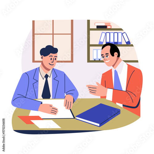 Employee dealing with client, flat style illustration 
