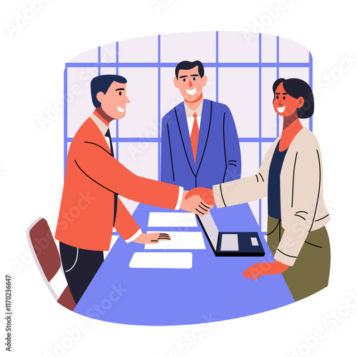A flat illustration depicting deal done with client 


