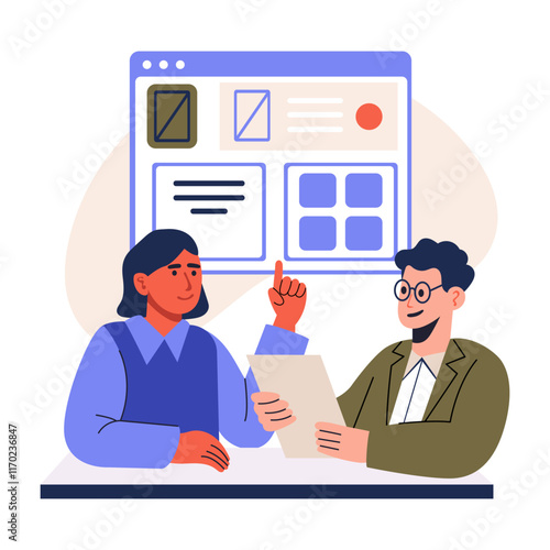A flat illustration of team checking report
