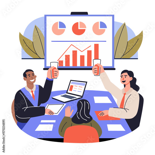 Team celebrating business success, flat illustration 

