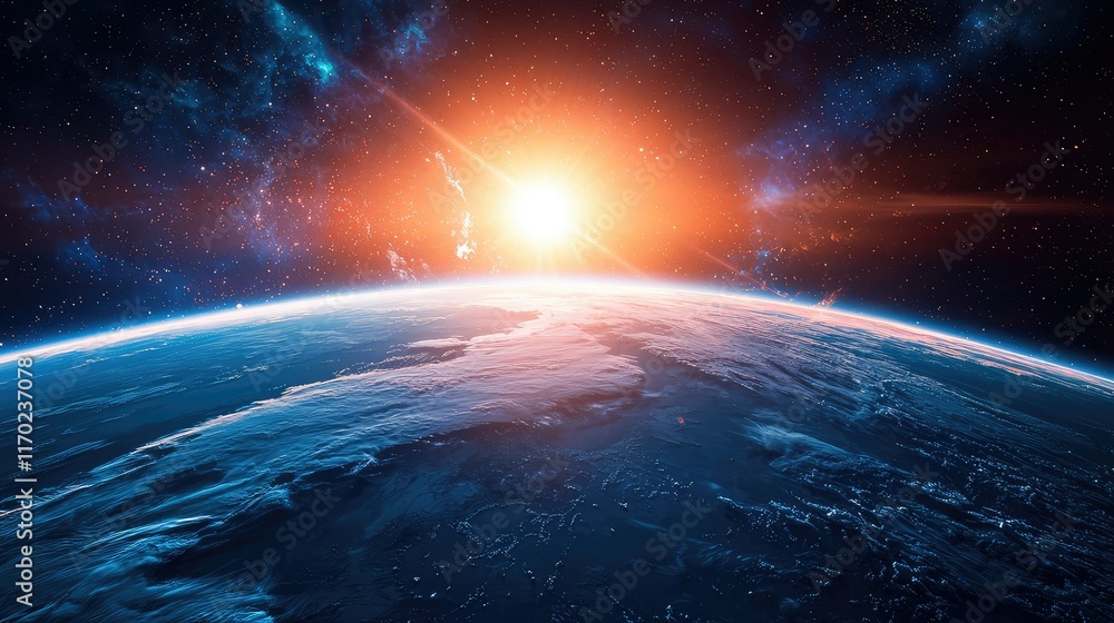 Obraz premium Breathtaking View of Earth from Space During a Stunning Sunrise