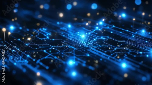 Abstract Circuit Board Background Animation: Glowing Network Connections Flowing Seamlessly, Futuristic Digital Technology, Cyber Space Theme, High Tech Innovation, Modern Science Energy Power