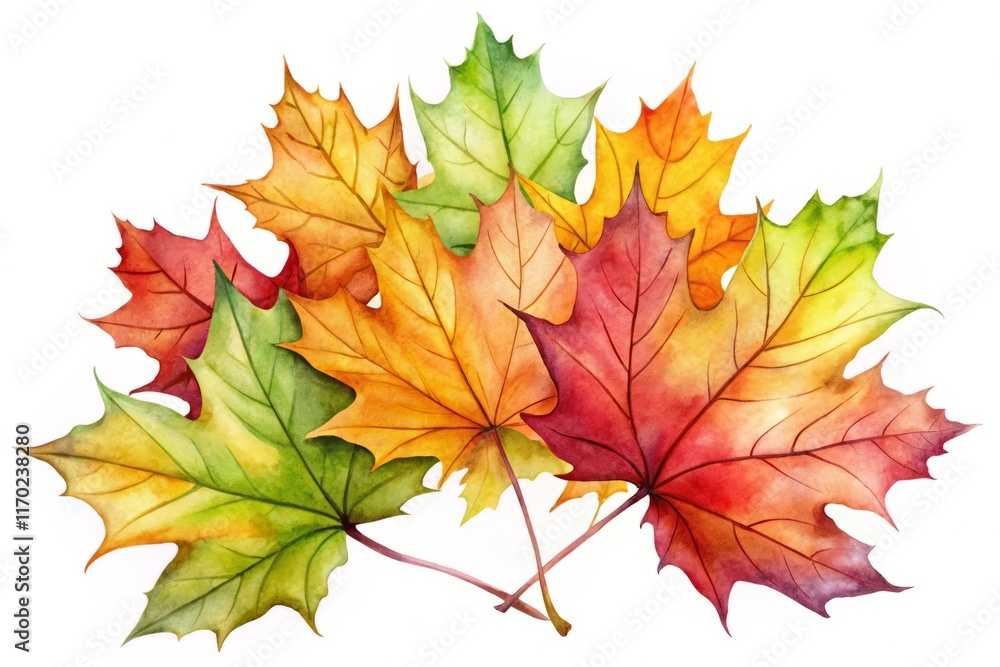 Fototapeta premium Watercolor Maple Leaves Isolated on White Background - Autumn Fall Foliage