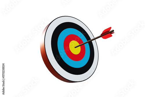 3D render arrow dart hitting the goal target for show the successful goal on white background and transparent background. 