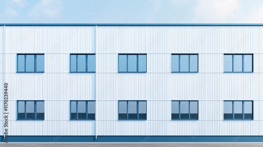 Obraz premium Modern Industrial Building Exterior with Large Windows and Clean Lines
